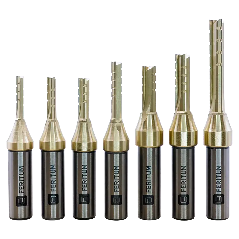 Фрезы пазовые прямые с чистовым струколомом Z=3 для раскроя ЛДСП, фанеры, дерева, МДФ Feritum