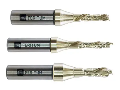 Фрезы компрессионные спиральные с чистовыми стружколомами Z=2+2 Feritum