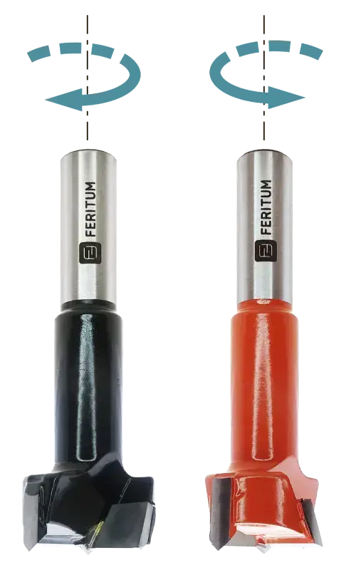 Направление вращения левого и правого чашечного сверла присадочного L=70 мм