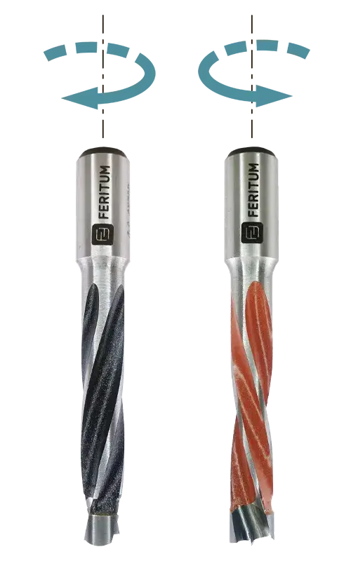 Направление вращения левого и правого глухого присадочного сверла L=70 мм