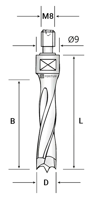 Чертеж сверла с резьбовым хвостовиком М8 для станков SCM